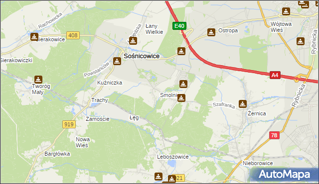 mapa Smolnica gmina Sośnicowice, Smolnica gmina Sośnicowice na mapie Targeo