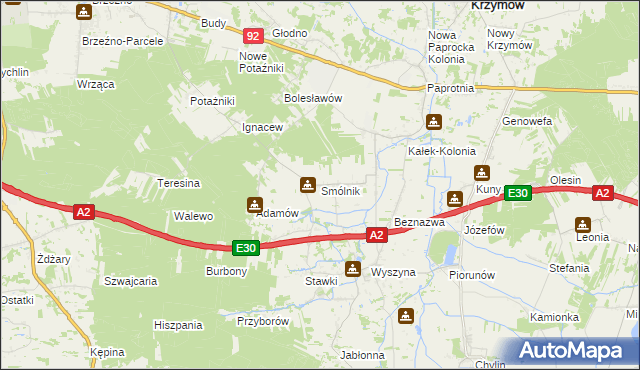 mapa Smólnik gmina Krzymów, Smólnik gmina Krzymów na mapie Targeo