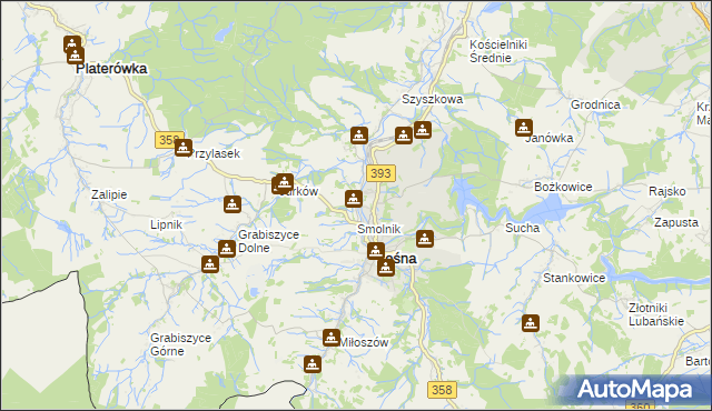 mapa Smolnik gmina Leśna, Smolnik gmina Leśna na mapie Targeo