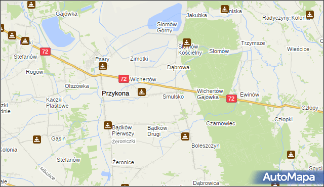 mapa Smulsko gmina Przykona, Smulsko gmina Przykona na mapie Targeo