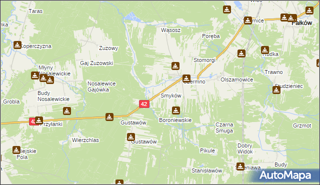 mapa Smyków gmina Fałków, Smyków gmina Fałków na mapie Targeo