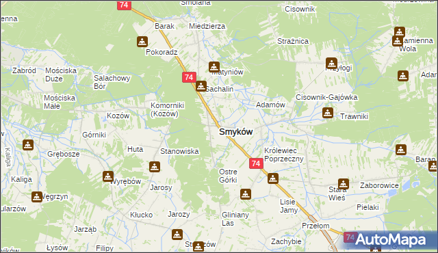 mapa Smyków powiat konecki, Smyków powiat konecki na mapie Targeo