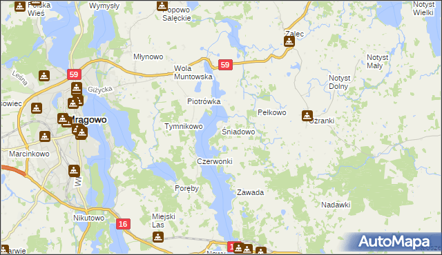 mapa Śniadowo gmina Mrągowo, Śniadowo gmina Mrągowo na mapie Targeo