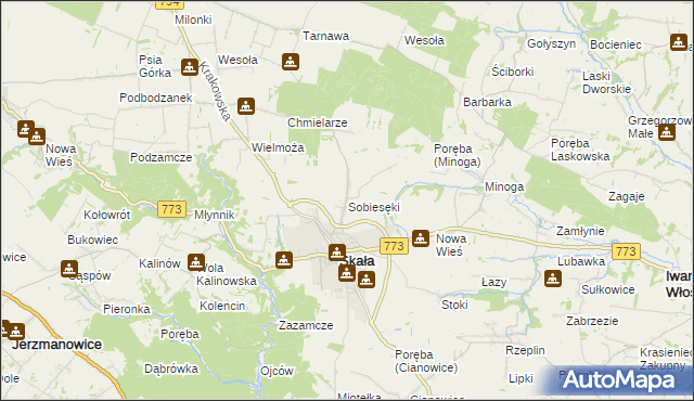 mapa Sobiesęki gmina Skała, Sobiesęki gmina Skała na mapie Targeo