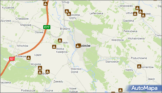 mapa Sobków powiat jędrzejowski, Sobków powiat jędrzejowski na mapie Targeo