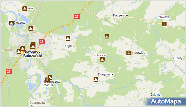 mapa Sobolice gmina Nowogród Bobrzański, Sobolice gmina Nowogród Bobrzański na mapie Targeo