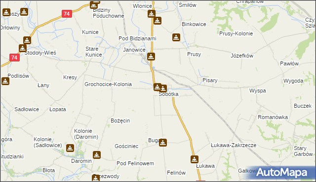 mapa Sobótka gmina Ożarów, Sobótka gmina Ożarów na mapie Targeo