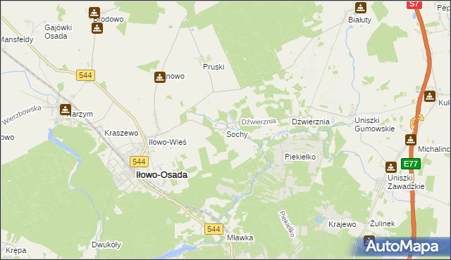 mapa Sochy gmina Iłowo-Osada, Sochy gmina Iłowo-Osada na mapie Targeo