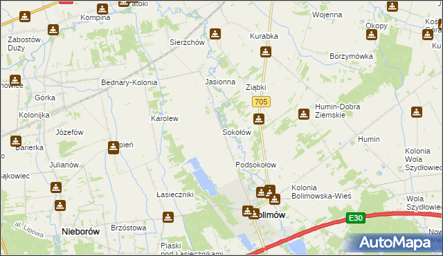 mapa Sokołów gmina Bolimów, Sokołów gmina Bolimów na mapie Targeo