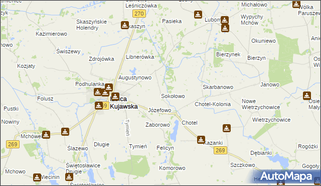 mapa Sokołowo gmina Izbica Kujawska, Sokołowo gmina Izbica Kujawska na mapie Targeo