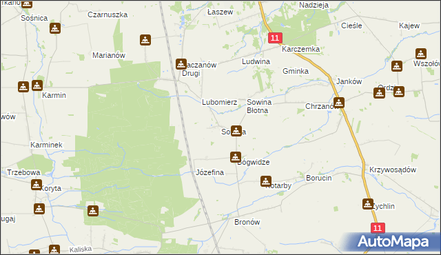 mapa Sowina gmina Pleszew, Sowina gmina Pleszew na mapie Targeo