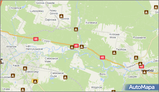 mapa Spała gmina Inowłódz, Spała gmina Inowłódz na mapie Targeo