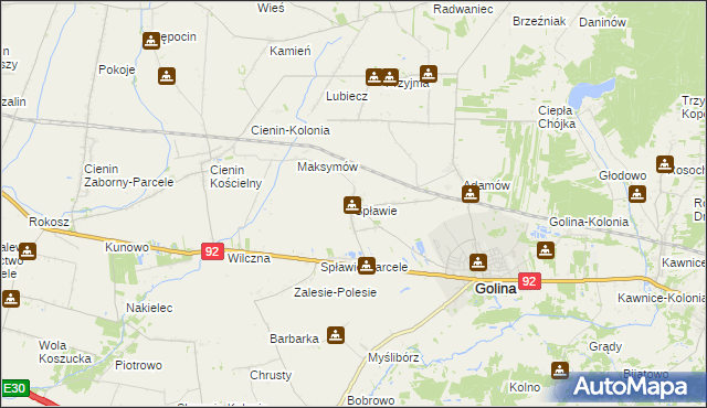 mapa Spławie gmina Golina, Spławie gmina Golina na mapie Targeo