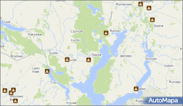 mapa Stacze gmina Kalinowo, Stacze gmina Kalinowo na mapie Targeo