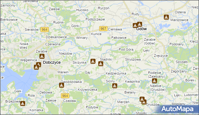 mapa Stadniki gmina Dobczyce, Stadniki gmina Dobczyce na mapie Targeo