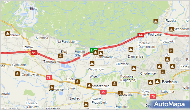 mapa Stanisławice gmina Bochnia, Stanisławice gmina Bochnia na mapie Targeo