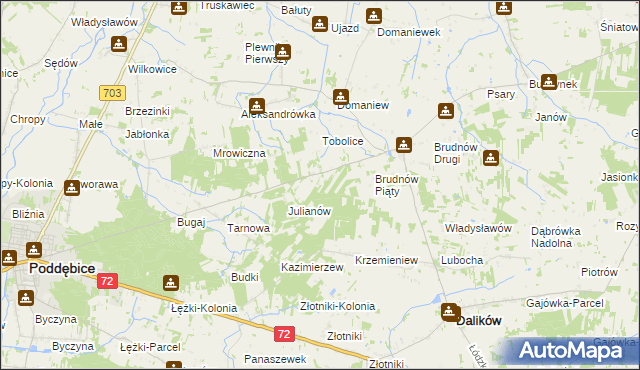 mapa Stanisławów gmina Dalików, Stanisławów gmina Dalików na mapie Targeo