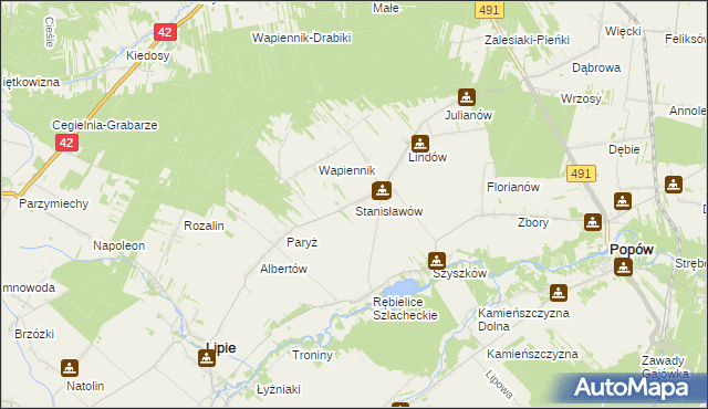 mapa Stanisławów gmina Lipie, Stanisławów gmina Lipie na mapie Targeo