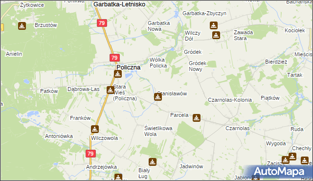 mapa Stanisławów gmina Policzna, Stanisławów gmina Policzna na mapie Targeo