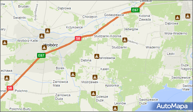 mapa Stanisławów gmina Wolbórz, Stanisławów gmina Wolbórz na mapie Targeo