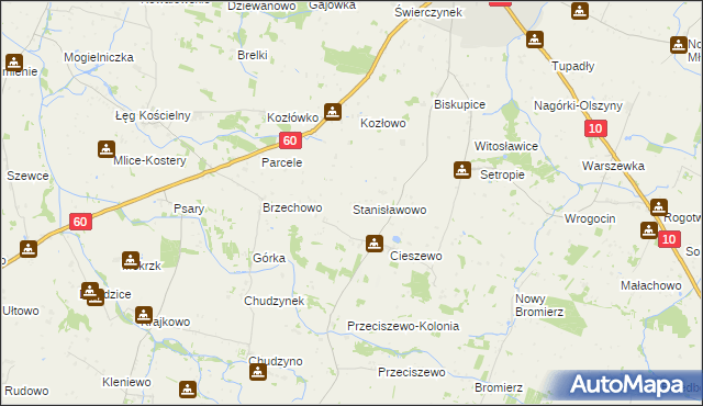 mapa Stanisławowo gmina Drobin, Stanisławowo gmina Drobin na mapie Targeo