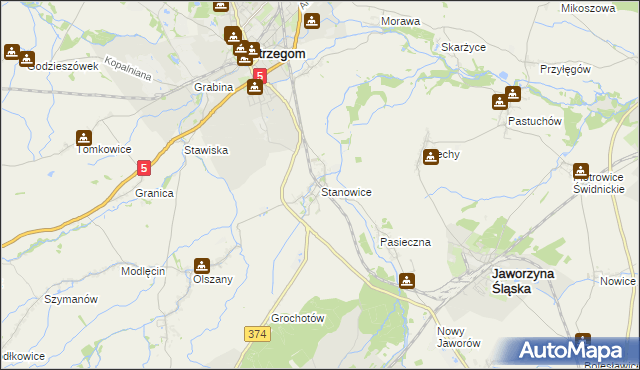 mapa Stanowice gmina Strzegom, Stanowice gmina Strzegom na mapie Targeo