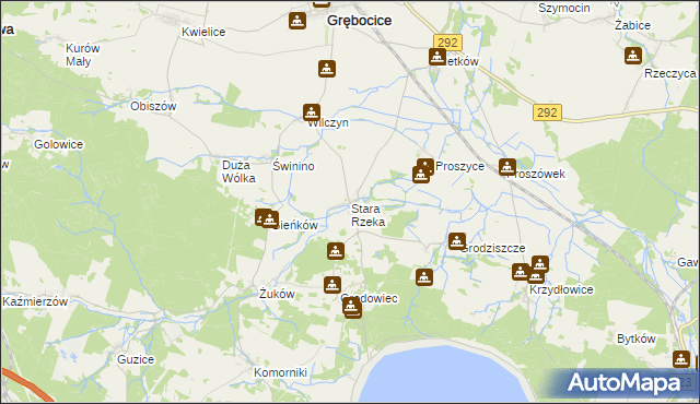 mapa Stara Rzeka gmina Grębocice, Stara Rzeka gmina Grębocice na mapie Targeo