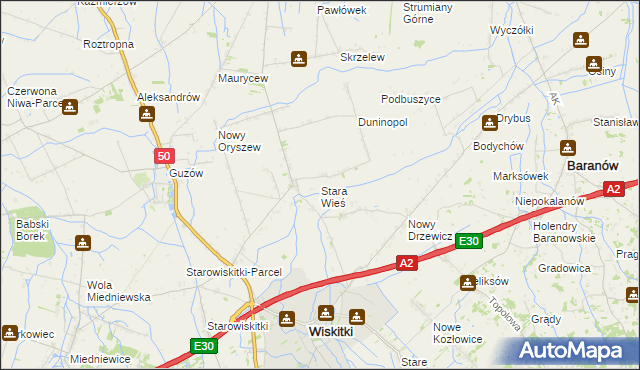 mapa Stara Wieś gmina Wiskitki, Stara Wieś gmina Wiskitki na mapie Targeo