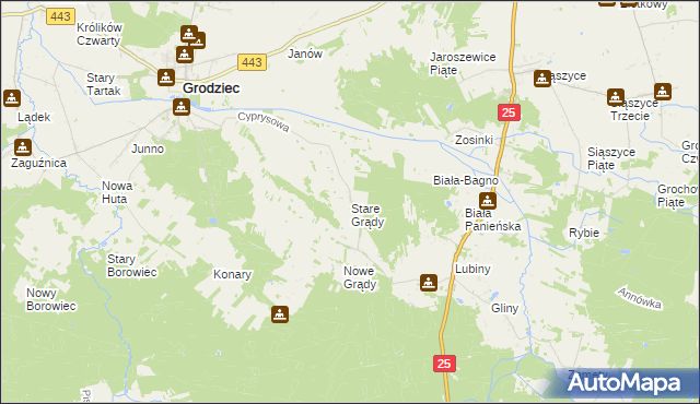 mapa Stare Grądy gmina Grodziec, Stare Grądy gmina Grodziec na mapie Targeo