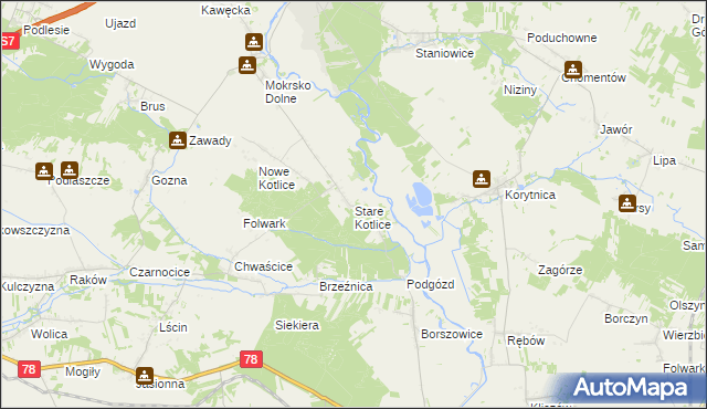 mapa Stare Kotlice, Stare Kotlice na mapie Targeo