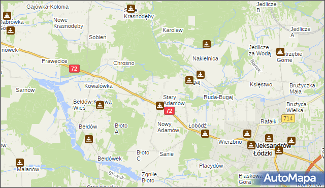 mapa Stary Adamów gmina Aleksandrów Łódzki, Stary Adamów gmina Aleksandrów Łódzki na mapie Targeo