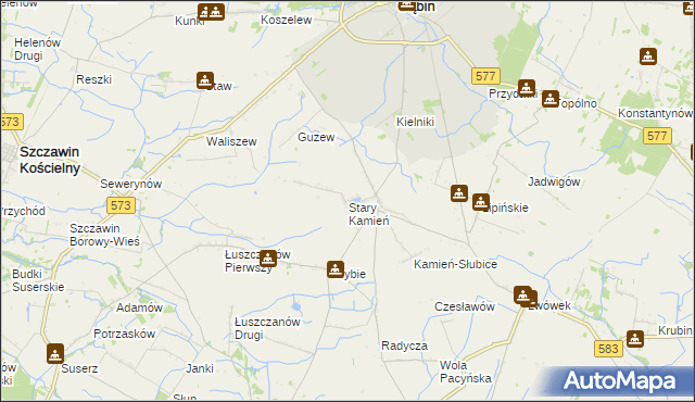 mapa Stary Kamień gmina Gąbin, Stary Kamień gmina Gąbin na mapie Targeo