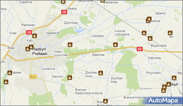mapa Stasinów gmina Radzyń Podlaski, Stasinów gmina Radzyń Podlaski na mapie Targeo