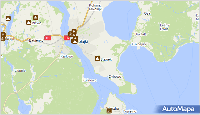 mapa Stawek gmina Mikołajki, Stawek gmina Mikołajki na mapie Targeo