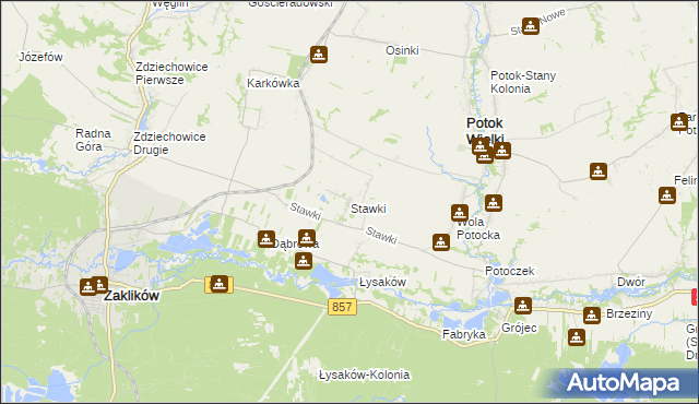 mapa Stawki gmina Potok Wielki, Stawki gmina Potok Wielki na mapie Targeo