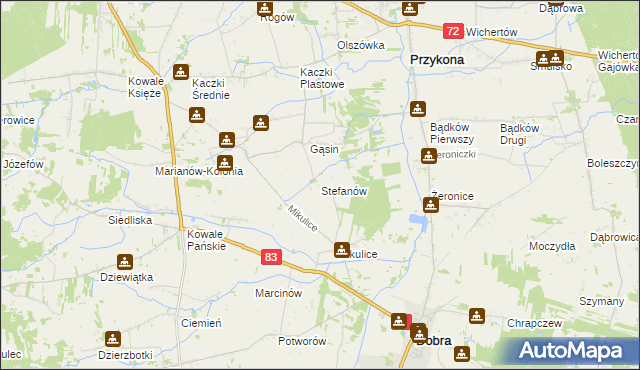 mapa Stefanów gmina Dobra, Stefanów gmina Dobra na mapie Targeo