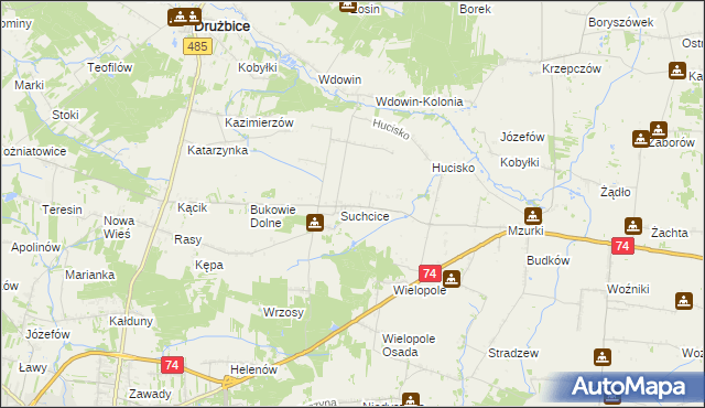 mapa Stefanów gmina Drużbice, Stefanów gmina Drużbice na mapie Targeo