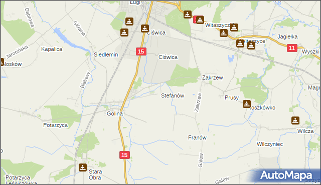 mapa Stefanów gmina Jarocin, Stefanów gmina Jarocin na mapie Targeo