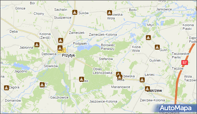 mapa Stefanów gmina Przytyk, Stefanów gmina Przytyk na mapie Targeo