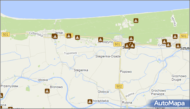 mapa Stegienka-Osada, Stegienka-Osada na mapie Targeo