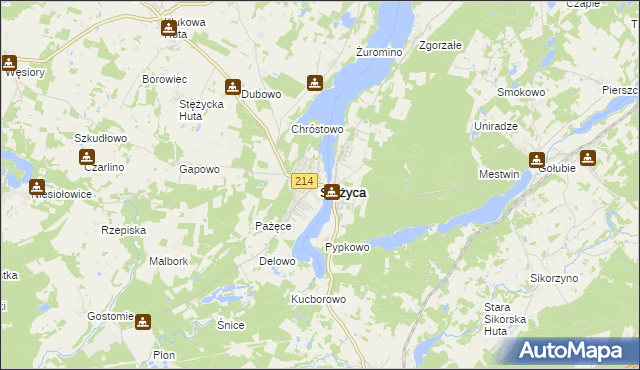 mapa Stężyca powiat kartuski, Stężyca powiat kartuski na mapie Targeo