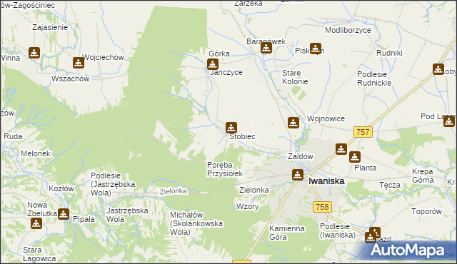 mapa Stobiec gmina Iwaniska, Stobiec gmina Iwaniska na mapie Targeo