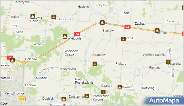 mapa Stradzew gmina Wola Krzysztoporska, Stradzew gmina Wola Krzysztoporska na mapie Targeo