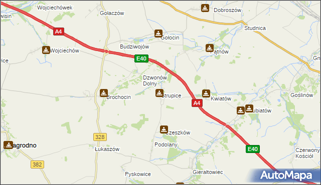 mapa Strupice gmina Chojnów, Strupice gmina Chojnów na mapie Targeo