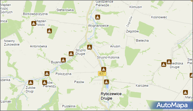 mapa Stryjno-Kolonia, Stryjno-Kolonia na mapie Targeo