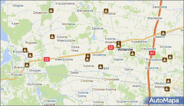 mapa Strzałków gmina Wolanów, Strzałków gmina Wolanów na mapie Targeo