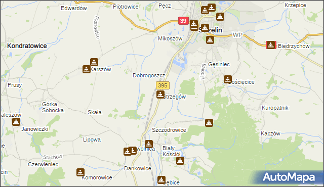 mapa Strzegów gmina Strzelin, Strzegów gmina Strzelin na mapie Targeo
