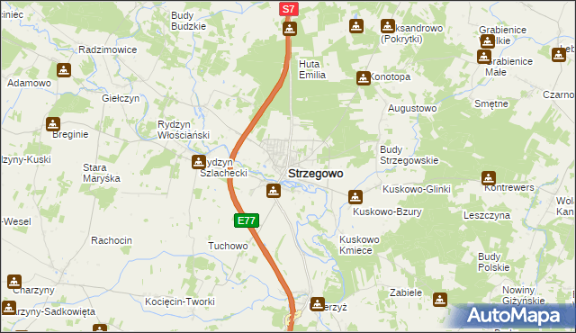 mapa Strzegowo powiat mławski, Strzegowo powiat mławski na mapie Targeo