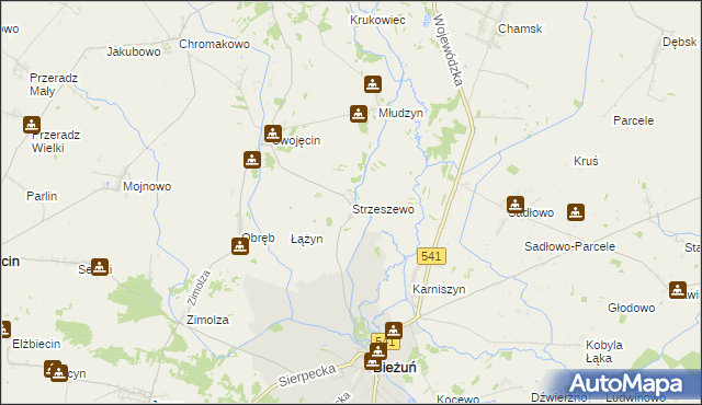 mapa Strzeszewo gmina Bieżuń, Strzeszewo gmina Bieżuń na mapie Targeo