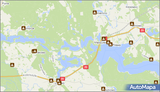 mapa Strzeszyn gmina Borne Sulinowo, Strzeszyn gmina Borne Sulinowo na mapie Targeo